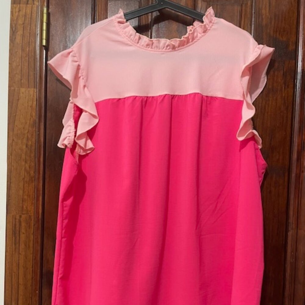 Two Tone Pink Flutter Sleeve Blouse